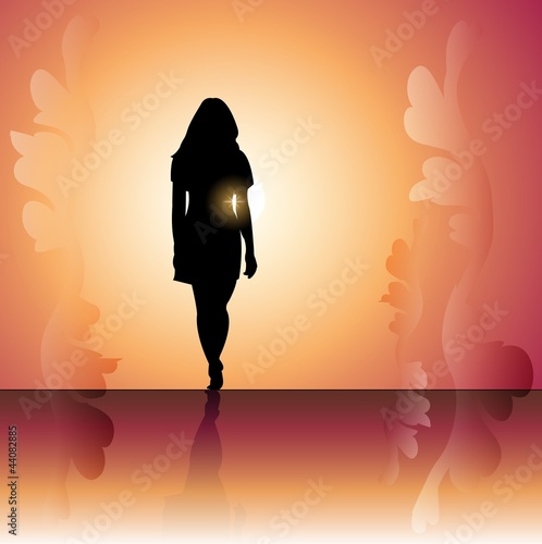 Sunset and the woman