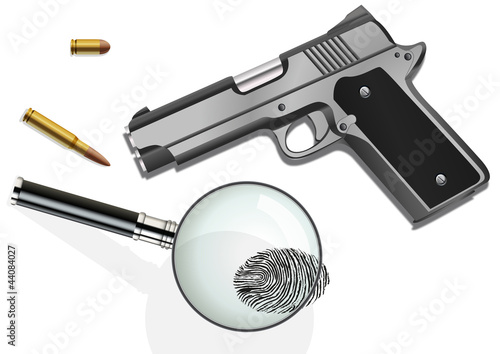 Crime, empreinte pistolet loupe