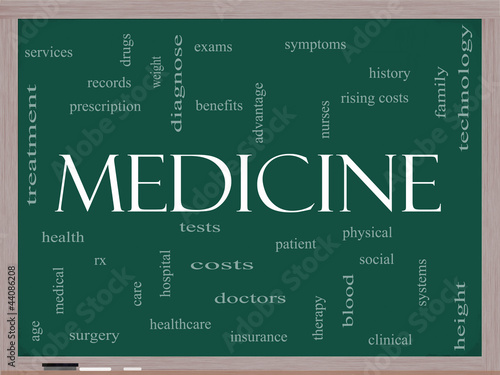 Medicine Word Cloud Concept on a Blackboard