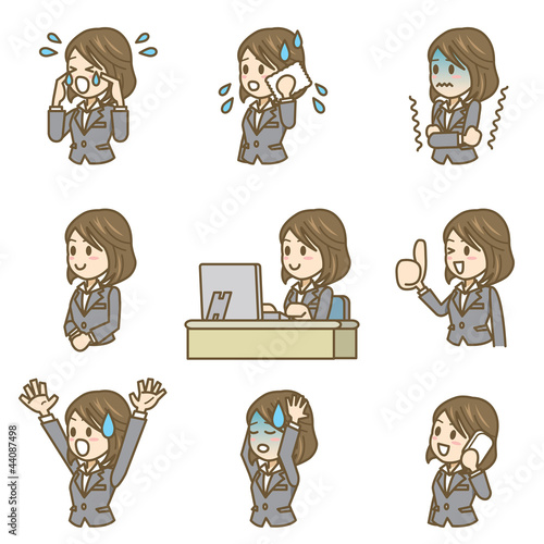 ビジネスウーマン　女性　表情　イラスト　喜怒哀楽