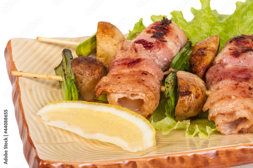 Bacon wrapped grilled Scallops with mushrooms and bacon Bacon wrapped grilled Scallops with mushrooms and bacon