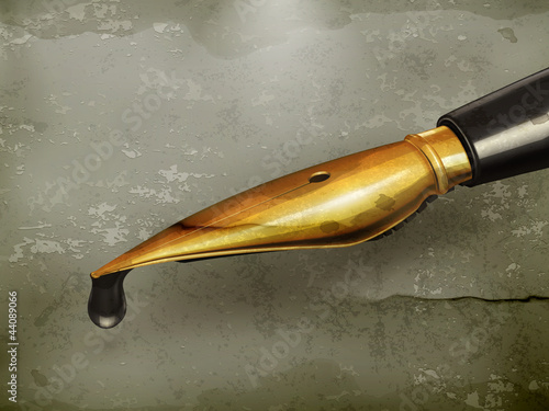 Gold ink pen, old-style vector