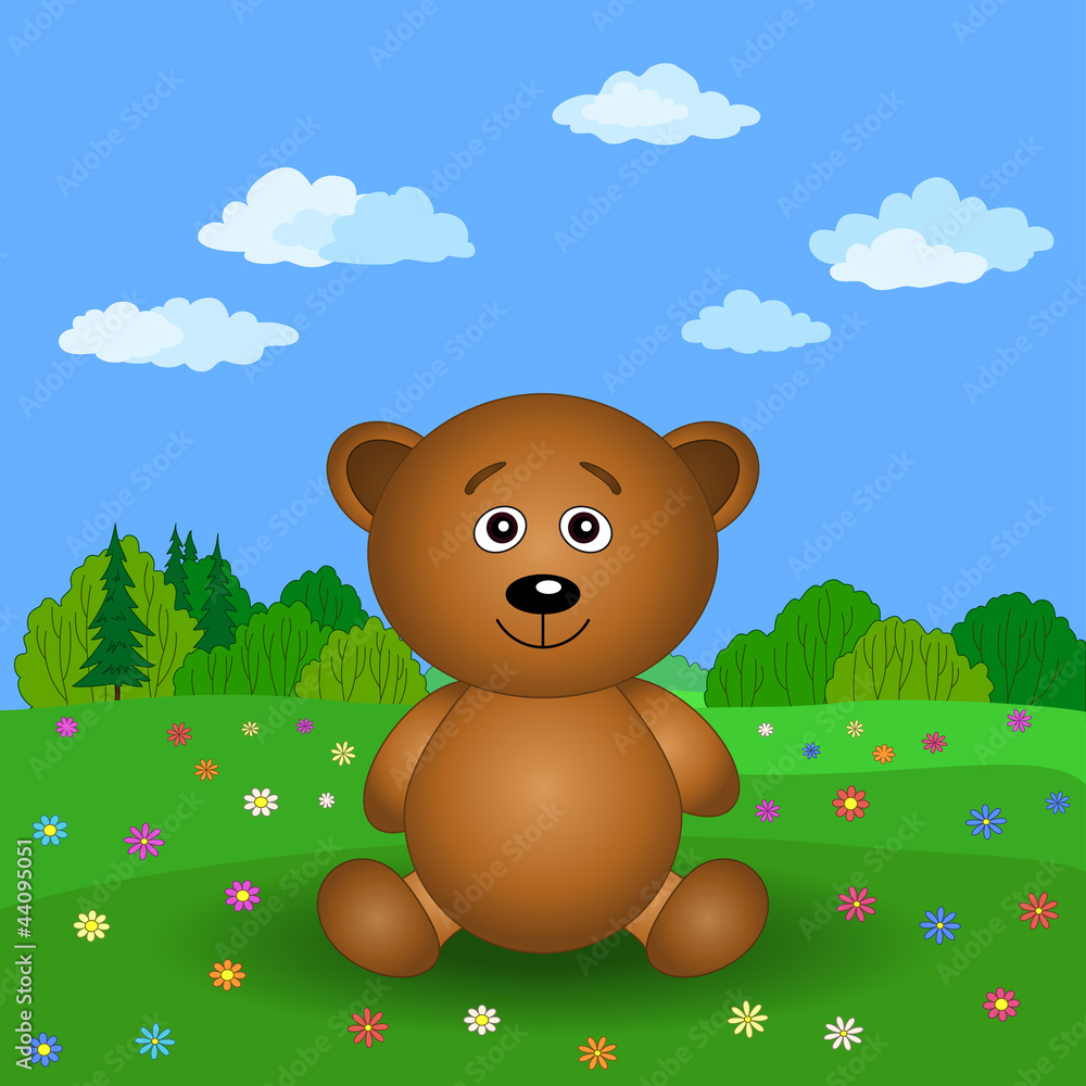Teddy bear on a summer flower meadow Teddy bear on a summer flower meadow