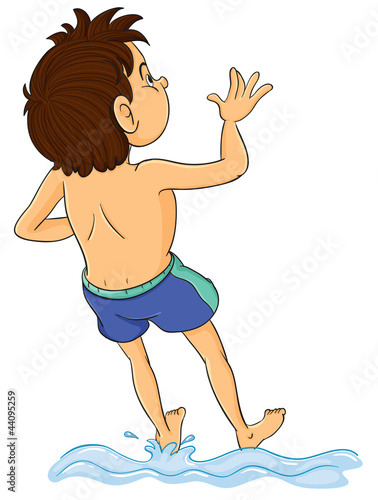 a boy diving into water