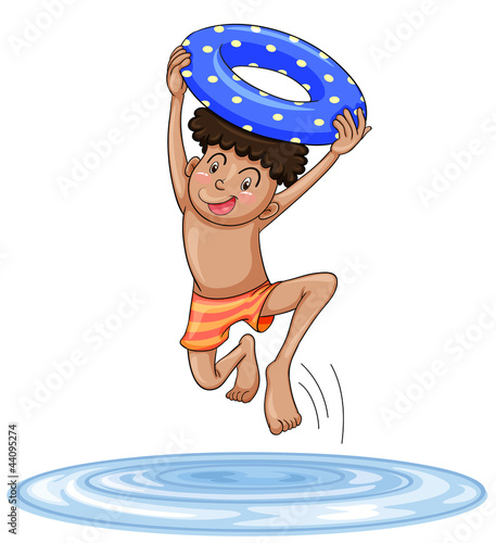 a boy diving into water