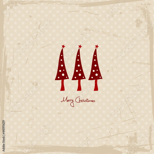 3 Red Christmas Trees Retro Beige Background