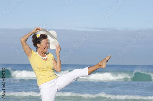 Fit active pretty senior woman outdoor background