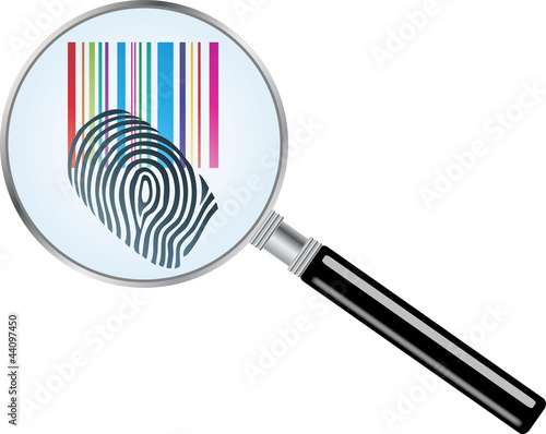 Lupe, magnifying glass, Fingerabdruck, Strichcode, Barcode