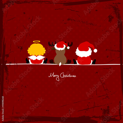 Santa, Angel & Reindeer Retro Dark Red