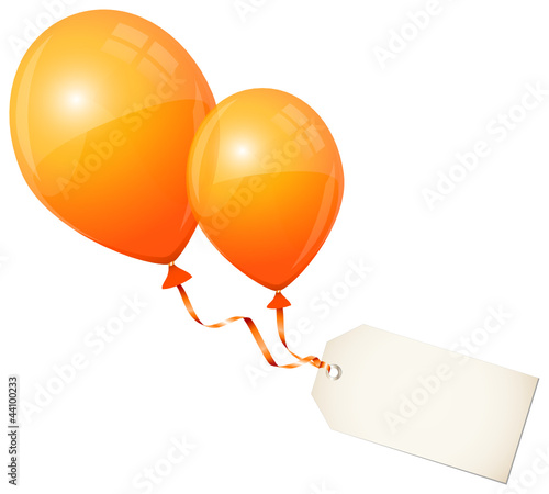 2 Flying Orange Balloons & Beige Label