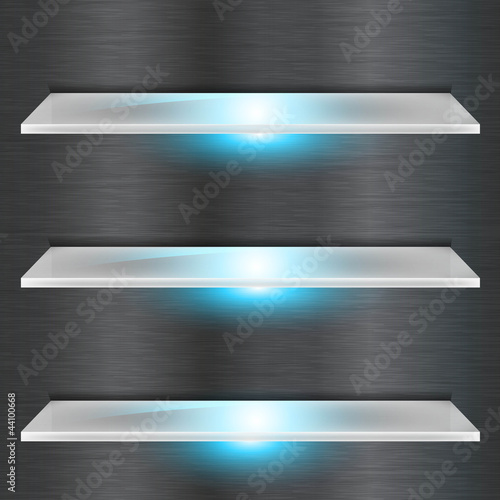 glass shelf with blue led light background
