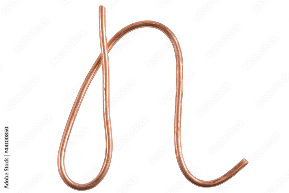 Copper metal wire in the form of letter N, modern US calligraphy Copper metal wire in the form of letter N, modern US calligraphy