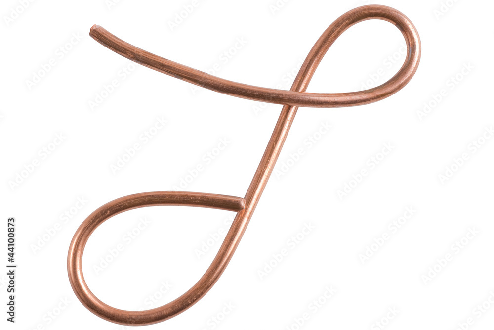 Copper metal wire in the form of letter T, modern US calligraphy Copper metal wire in the form of letter T, modern US calligraphy