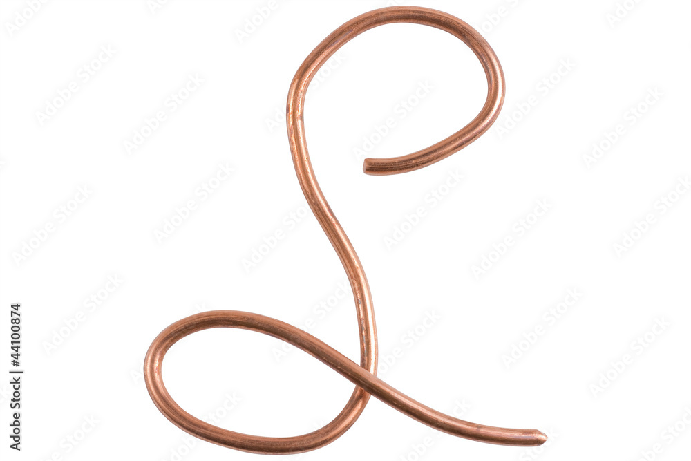 Copper metal wire in the form of letter S, modern US calligraphy Copper metal wire in the form of letter S, modern US calligraphy