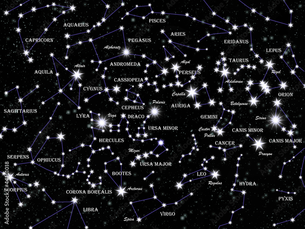 Famous constellations and stars in the night sky Famous constellations and stars in the night sky