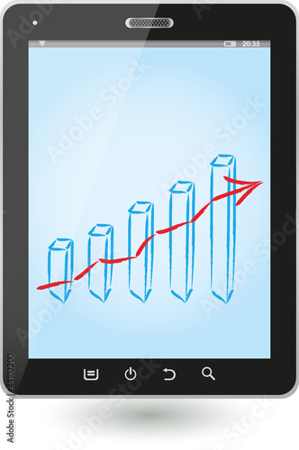 Tablet, Computer, Aktienkurs, Balkendiagramm, Bilanz