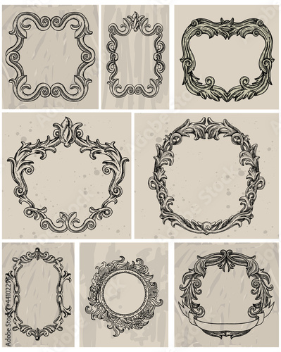 Set of vintage frames and design elements
