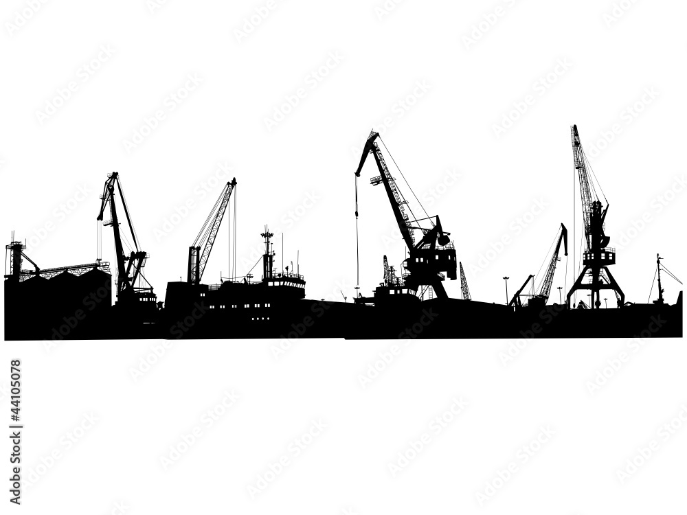 Obraz premium Silhouettes of port constructions