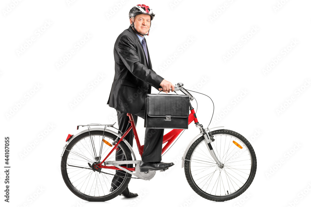 Full length portrait of a mature businessman with bicycle Full length portrait of a mature businessman with bicycle