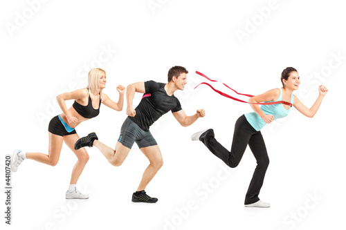 People running towards finish line