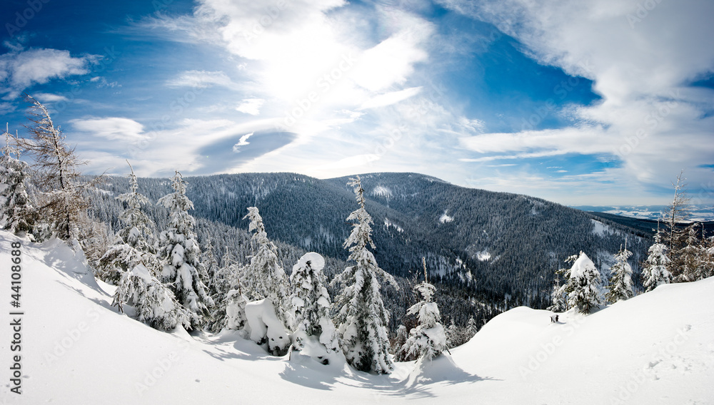 Winter panorama in the hills