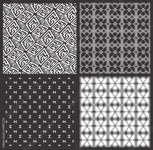 Monochrome geometrical patterns set (seamlessly tiling)