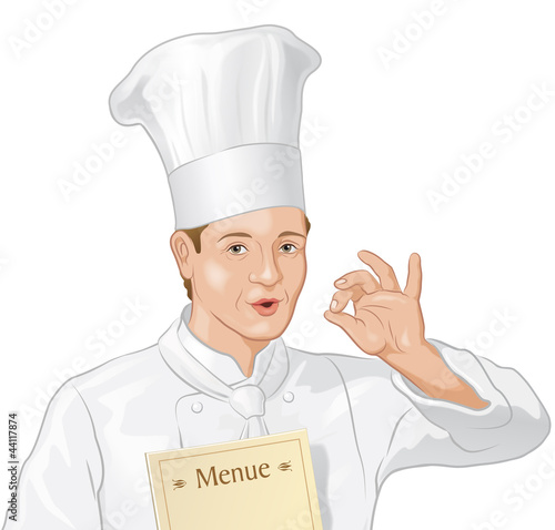 Koch mit Menuekarte