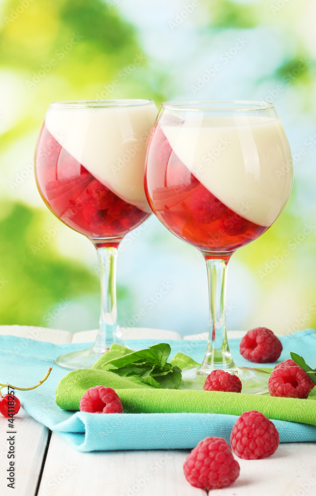 fruit jelly in glasses, berries and mint fruit jelly in glasses, berries and mint