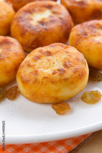 Homemade sweet cheese pancakes with raisins