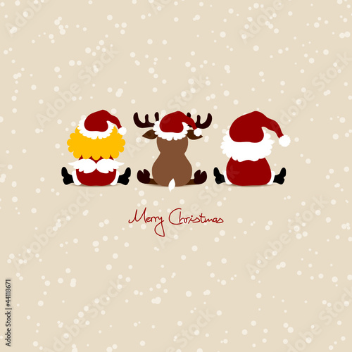 Santa, Angel & Reindeer Snow Dark Red/Beige