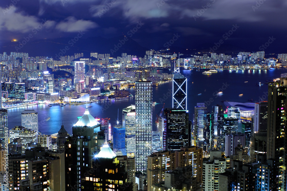 Hong Kong with crowded building at night