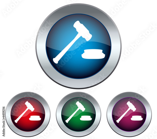 Set of buttons with the image of a judge hammer