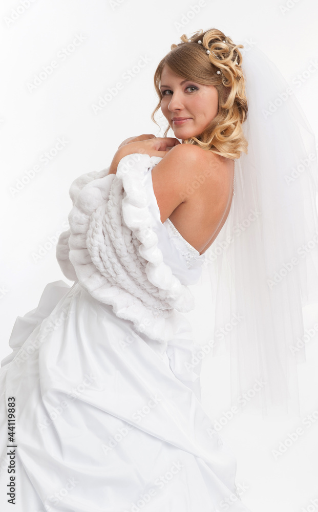 beautiful woman wearing luxurious wedding dress. Bride