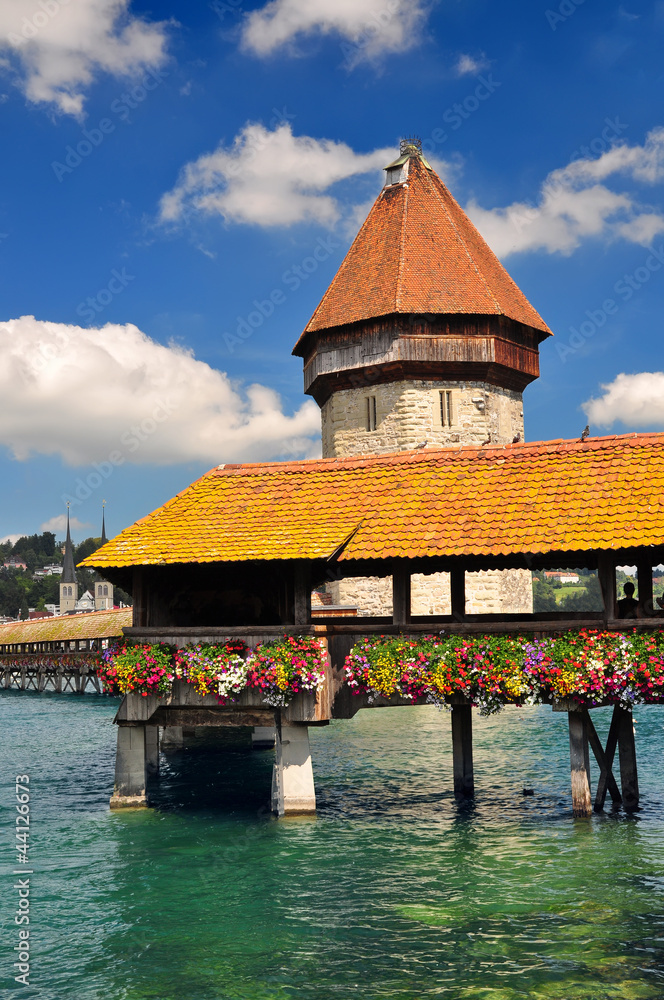 Chapel Bridge and Water Tower, Luzern, Switzerland