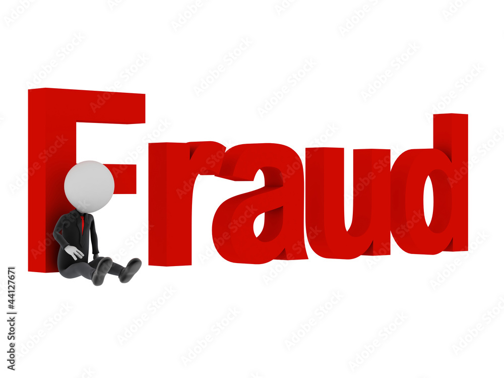 3d man tied with text 'fraud' after committing crime. 3d man tied with text 'fraud' after committing crime.