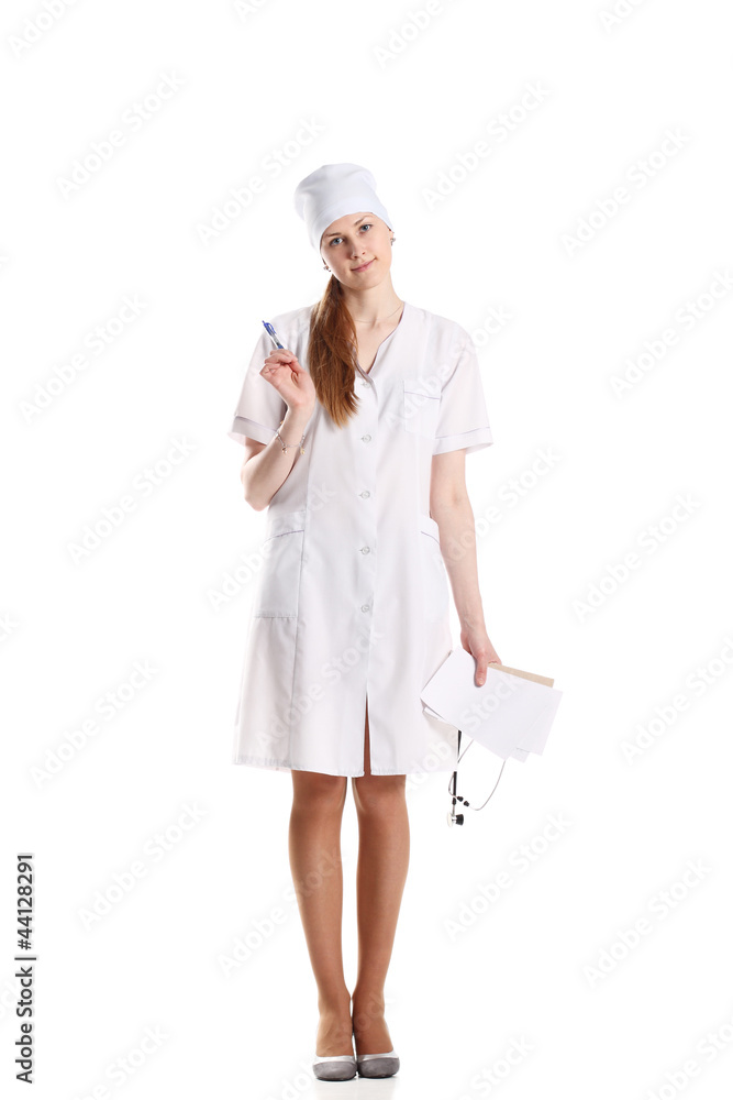 Doctor With Stethoscope Posing Over The White Background Doctor With Stethoscope Posing Over The White Background