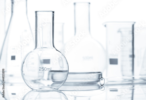 Set of empty classic laboratory flasks, isolated