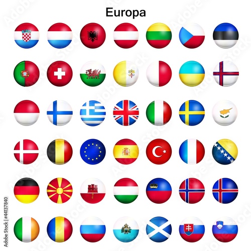 Europa Flaggen Set, glänzend rund