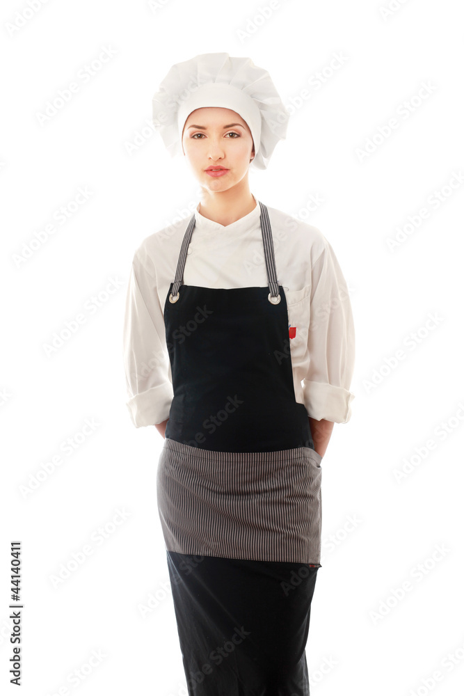 Attractive cook woman a over white background Attractive cook woman a over white background