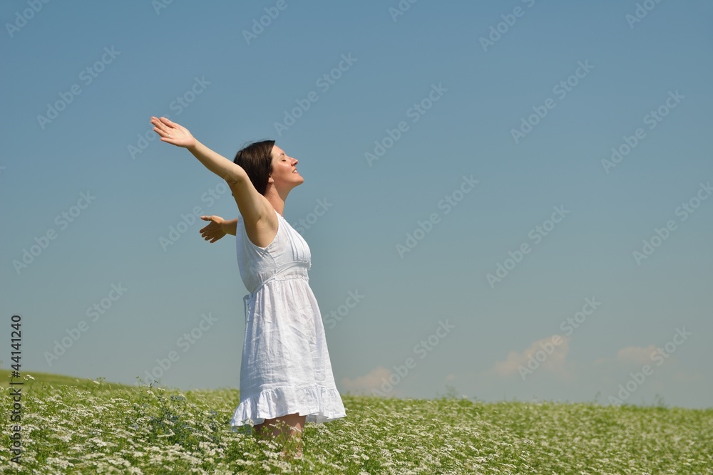 Young happy woman in green field Young happy woman in green field