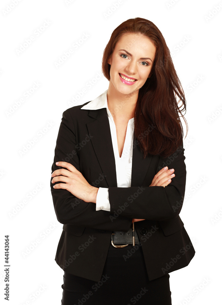 A beautiful woman standing with her arms crossed A beautiful woman standing with her arms crossed
