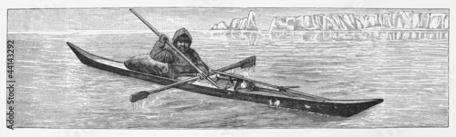 Vintage drawing of a Eskimo kayak - late 1800's