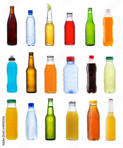 various bottles on white background