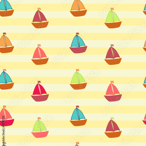 little colored ships on striped background