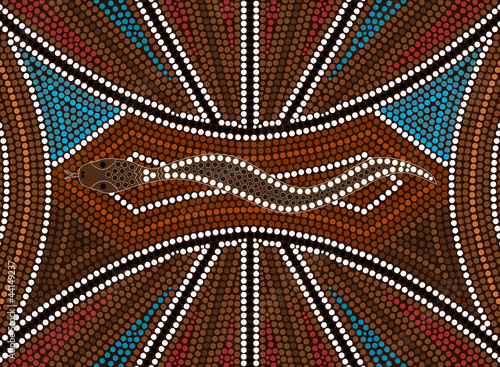 A illustration based on aboriginal style of dot painting depicti photo