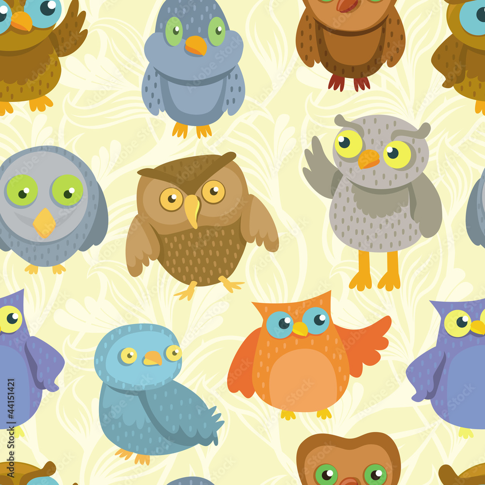 Fototapeta premium Vector seamless pattern with cute bright owls