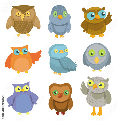 Collection of vector cartoon owls