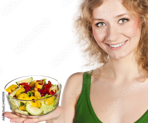 Beautiful attractive blonde with a useful food