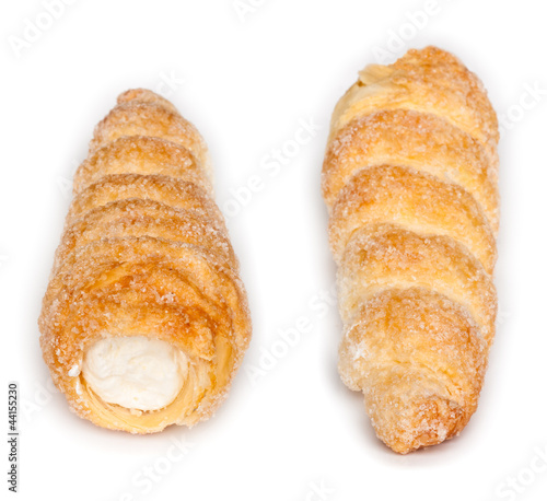 Twin of crispy rolled cream pie, isolated on white background