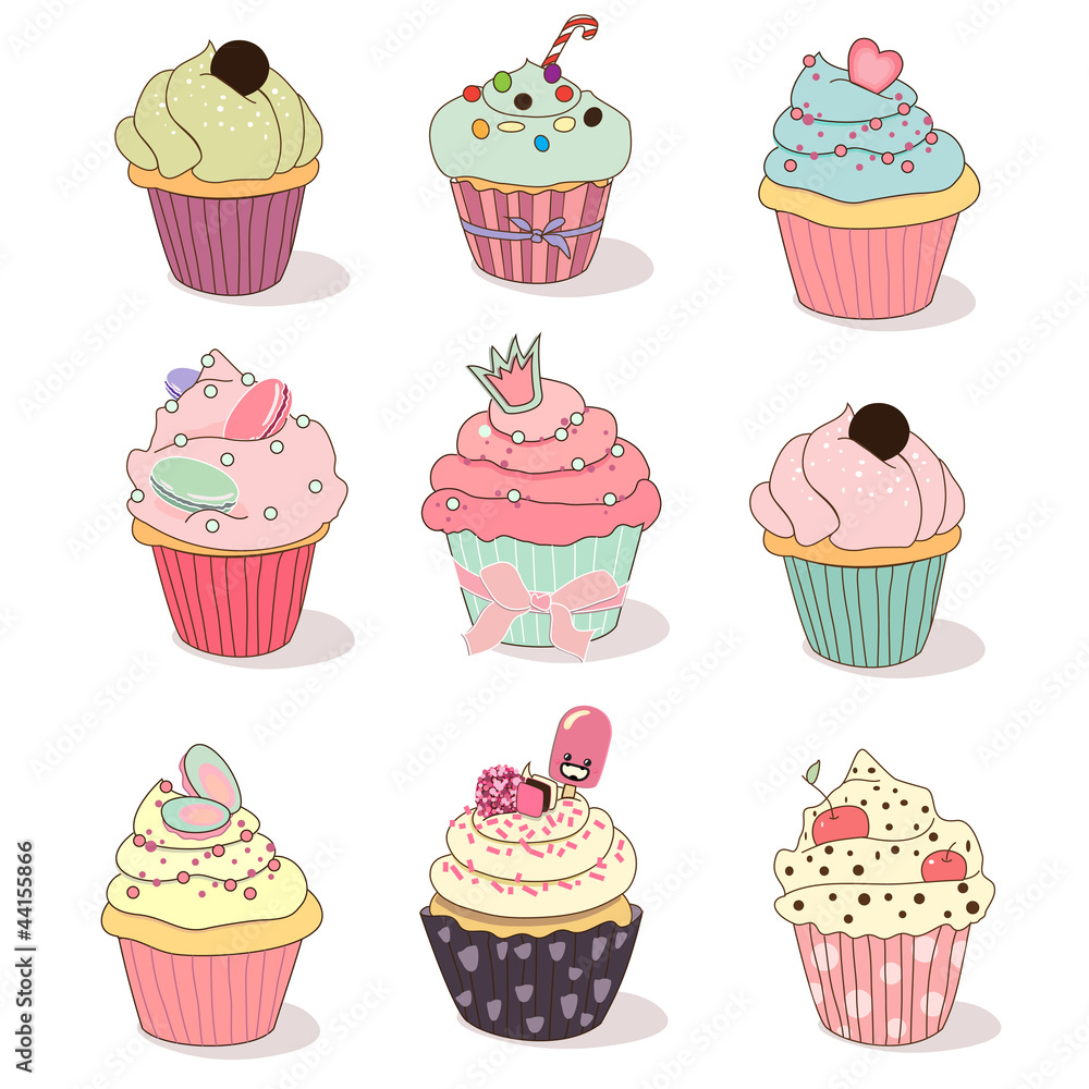illustration of isolated set of cupcake on white illustration of isolated set of cupcake on white